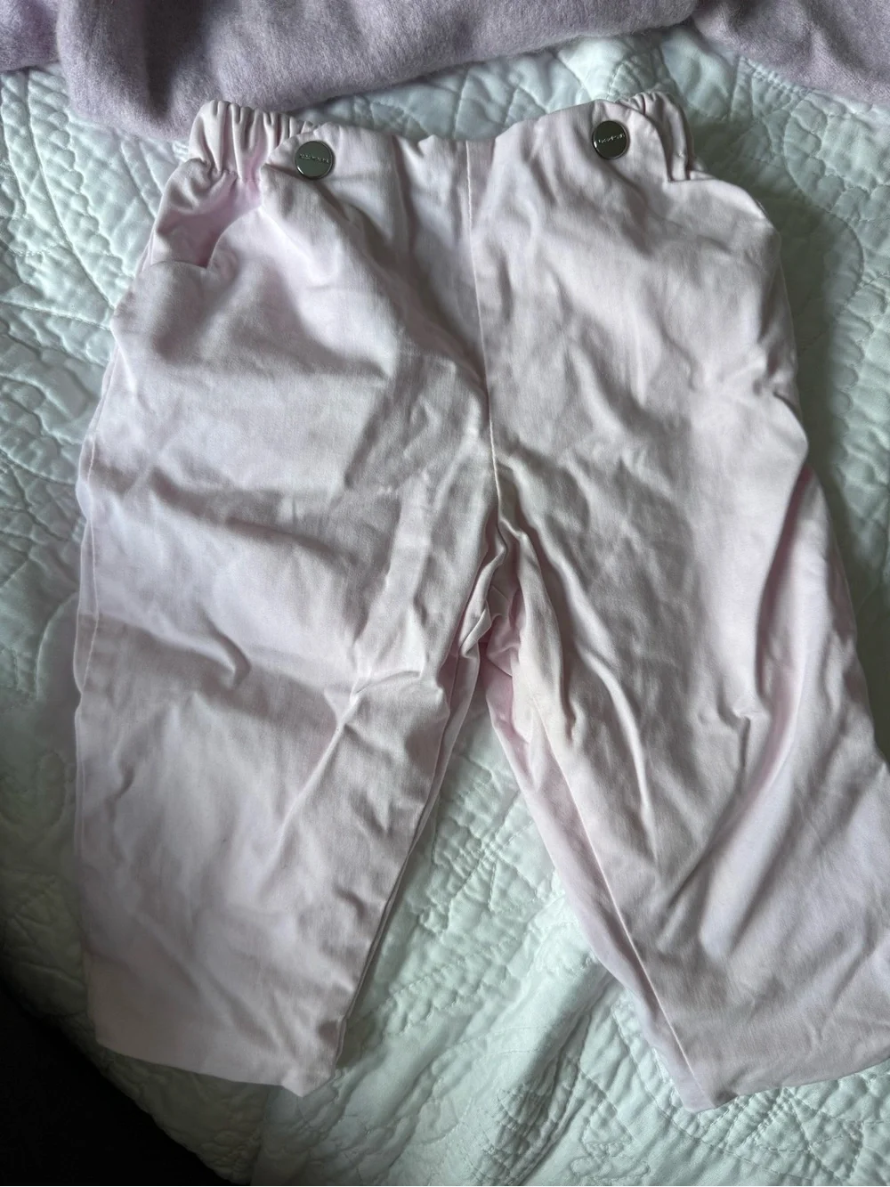 Jacadi Paris Pink Padded Pants & Lavender 100% Cashmere Sweater 6M